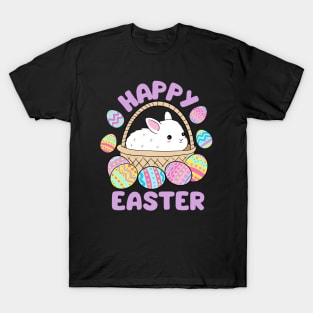 Happy easter a cute little Easter bunny in a basket surrounded by easter eggs T-Shirt